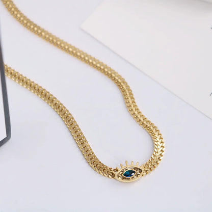 Fashion Eye Titanium Steel Inlay Artificial Gemstones Necklace 1 Piece