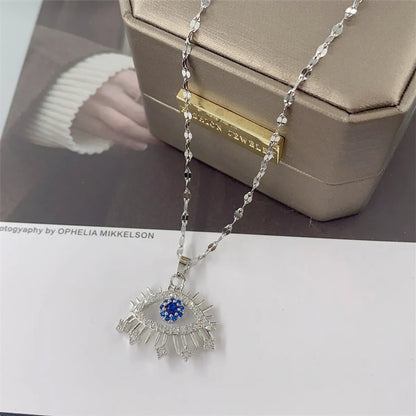 Fashion Eye Titanium Steel Inlay Zircon Pendant Necklace 1 Piece