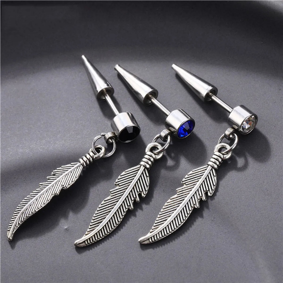 Fashion Feather Stainless Steel Inlay Artificial Gemstones Drop Earrings 1 Piece