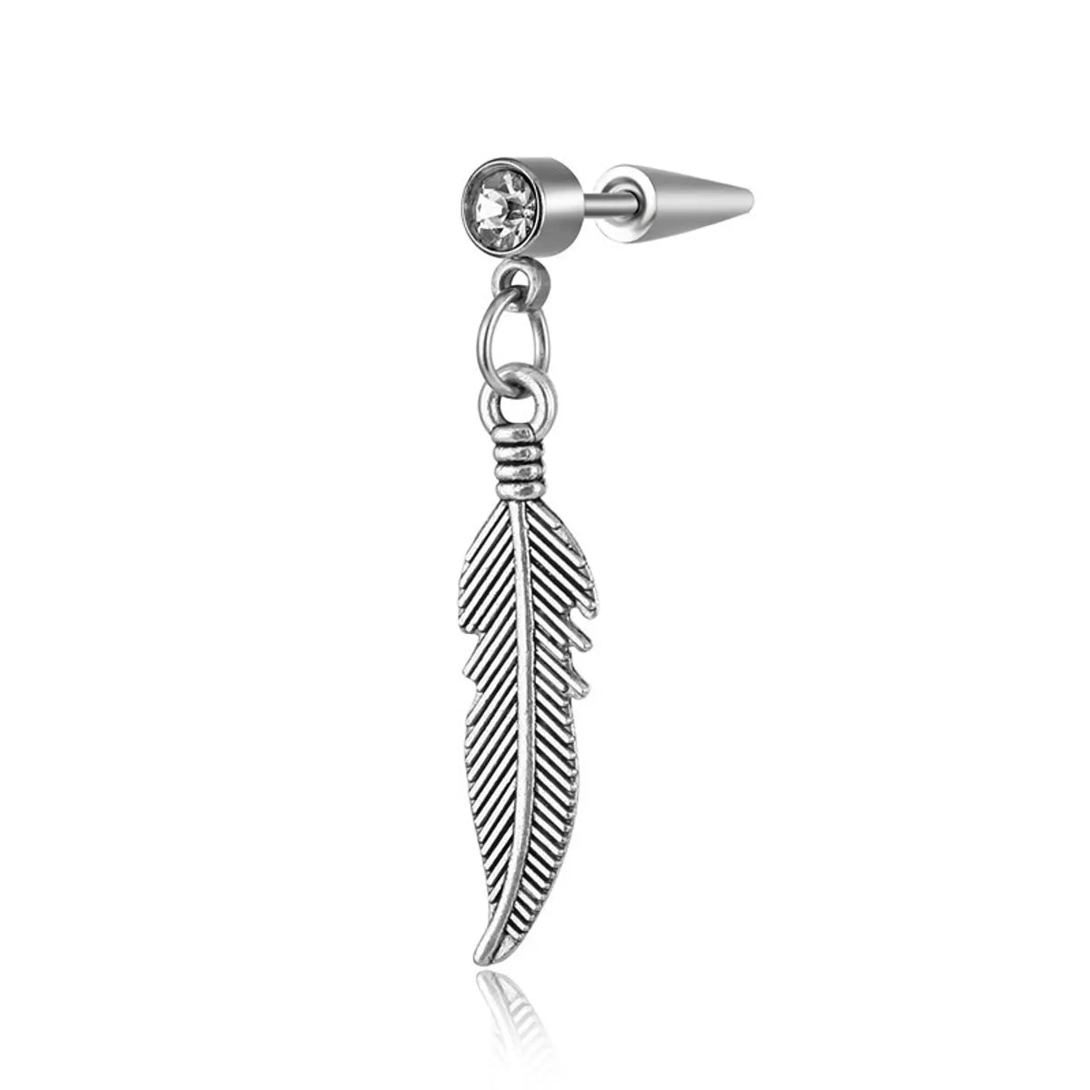 Fashion Feather Stainless Steel Inlay Artificial Gemstones Drop Earrings 1 Piece