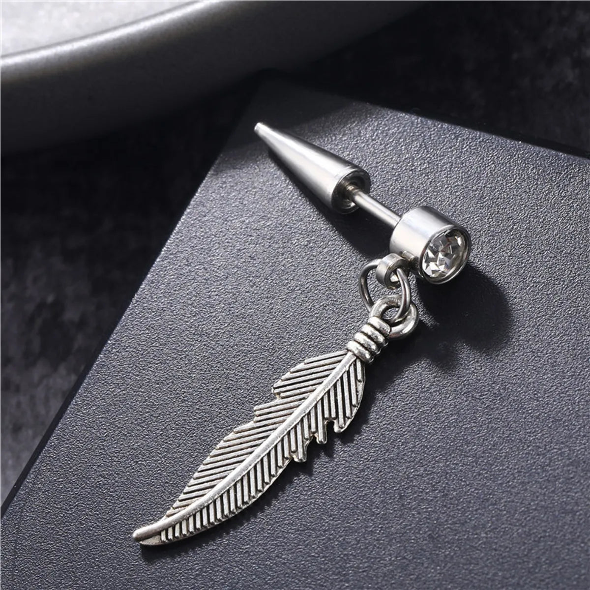 Fashion Feather Stainless Steel Inlay Artificial Gemstones Drop Earrings 1 Piece