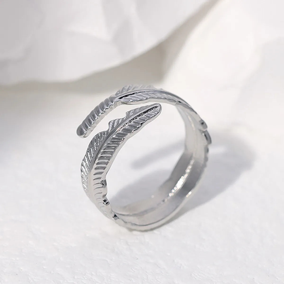 Fashion Feather Stainless Steel Plating Open Ring