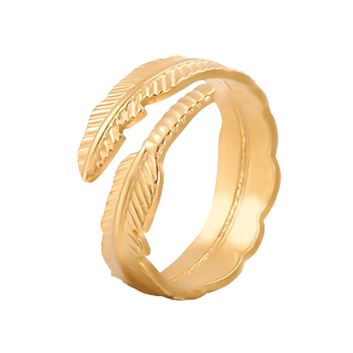 Fashion Feather Stainless Steel Plating Open Ring