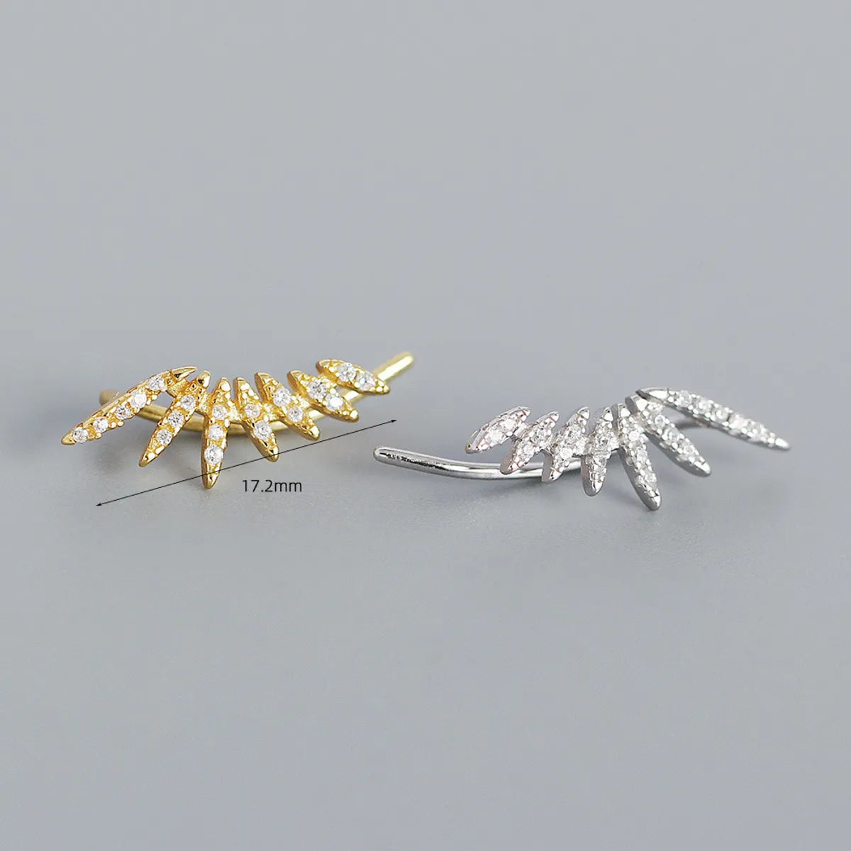 Fashion Feather Sterling Silver Plating Zircon Ear Studs 1 Pair