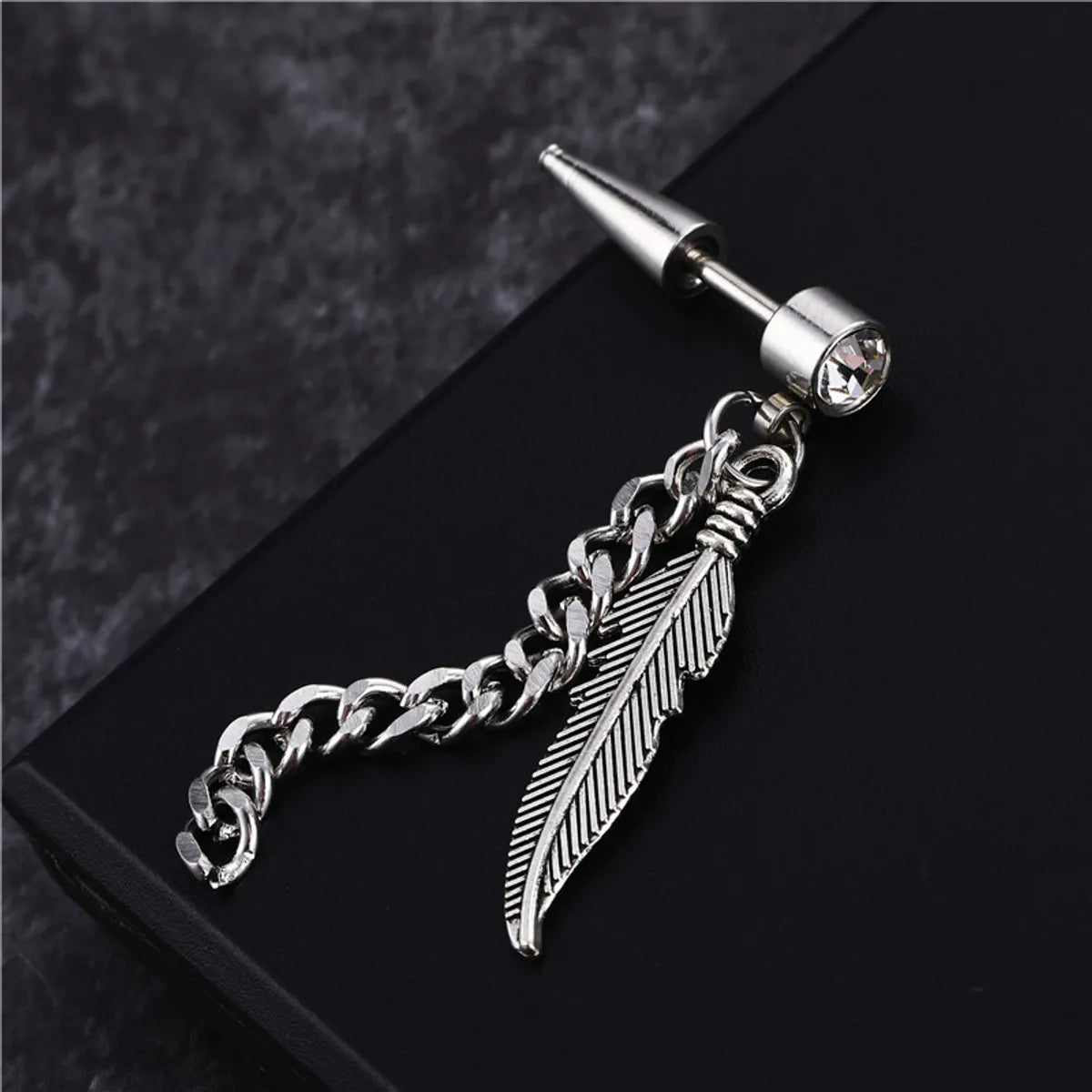 Fashion Feather Titanium Steel Chain Inlay Artificial Gemstones Drop Earrings 1 Piece