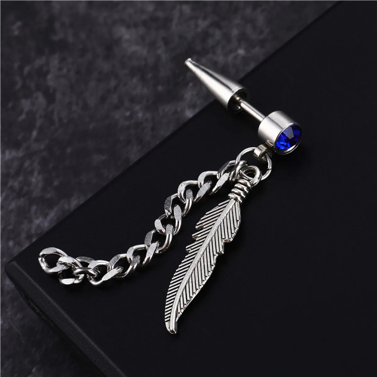 Fashion Feather Titanium Steel Chain Inlay Artificial Gemstones Drop Earrings 1 Piece