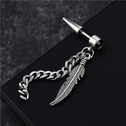 Fashion Feather Titanium Steel Chain Inlay Artificial Gemstones Drop Earrings 1 Piece