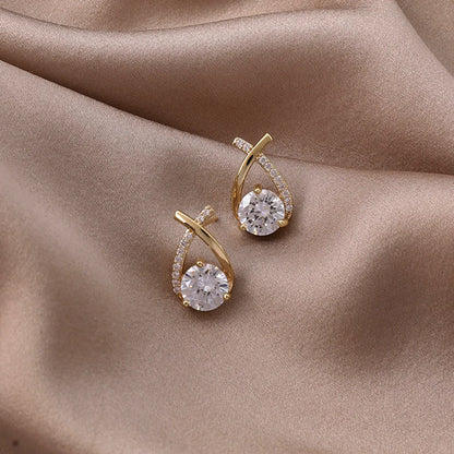 Fashion Female Cross Zircon Alloy Stud Earrings