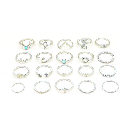 Fashion Female Elephant Cross Turquoise Lightning Leaf Eye Ring Set