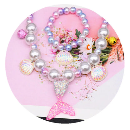 Fashion Fish Tail Resin Beaded Girl's Pendant Necklace 1 Set