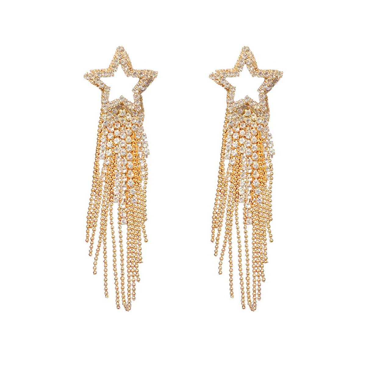 Fashion Five-Pointed Star Long Tassel Inlaid Rhinestone Earrings Wholesale