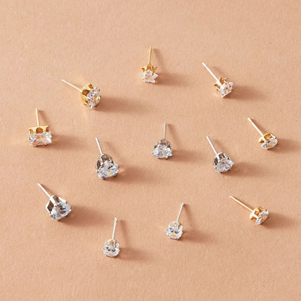 Simple Style Heart Diamond Alloy Artificial Gemstones Earrings Ear Studs