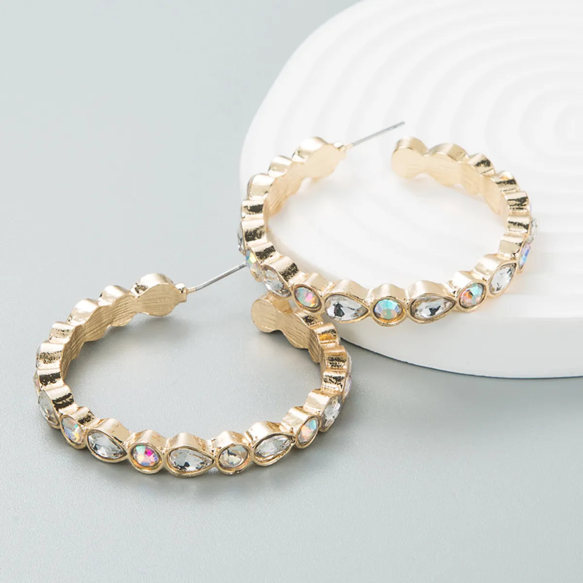 Fashion Flash Alloy Diamond-Encrusted Rhinestone Hoop Earrings