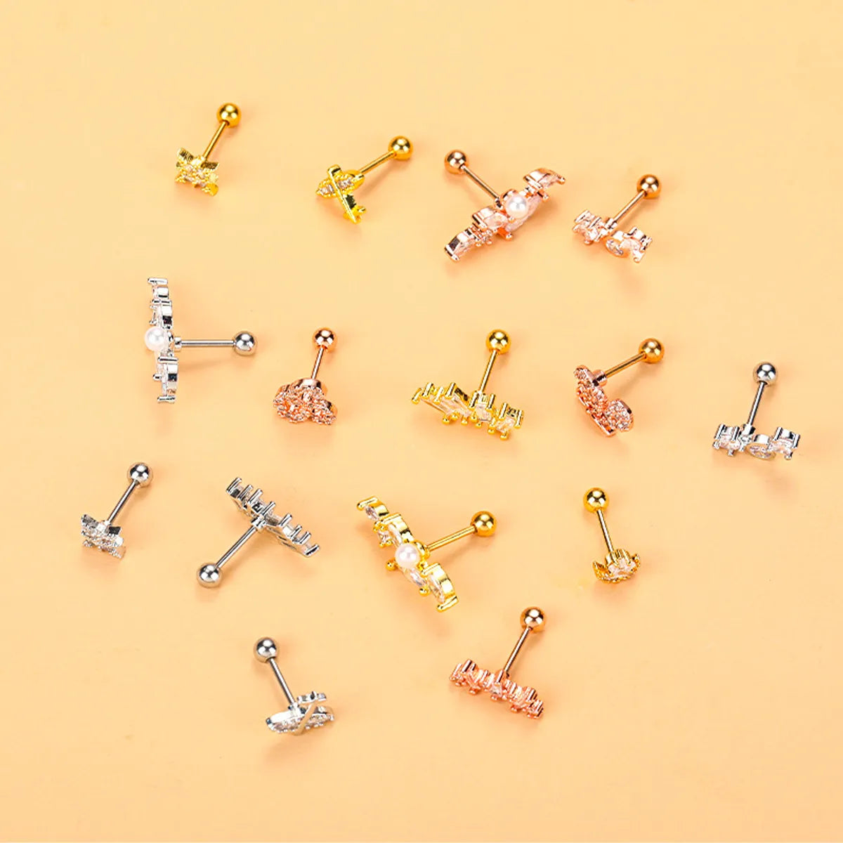 Fashion Flower Airplane Stainless Steel Copper Plating Inlay Zircon Ear Studs 1 Piece