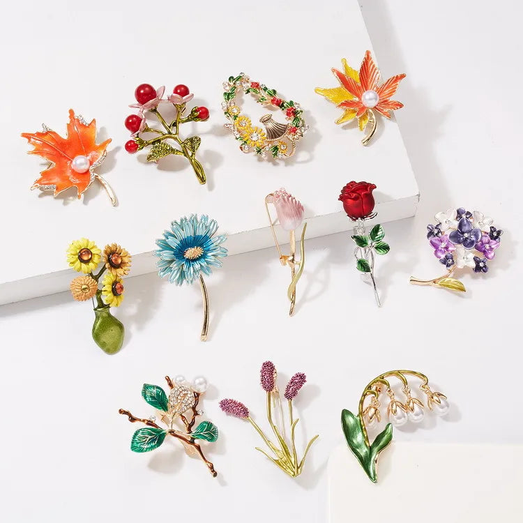 Fashion Flower Alloy Enamel Stoving Varnish Inlay Pearl Unisex Brooches