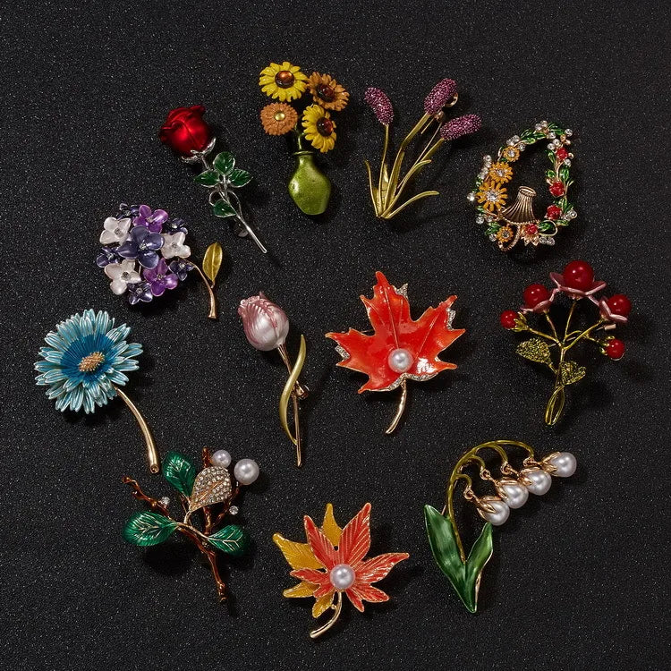 Fashion Flower Alloy Enamel Stoving Varnish Inlay Pearl Unisex Brooches