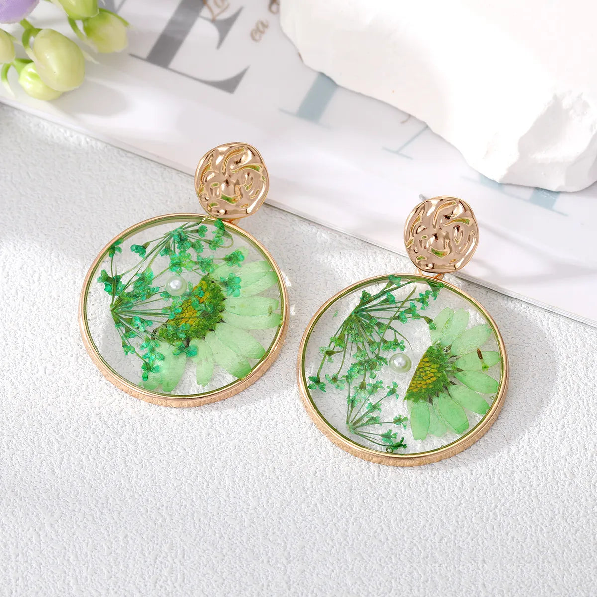 Wholesale Jewelry 1 Pair Fashion Dried Flower Alloy Drop Earrings