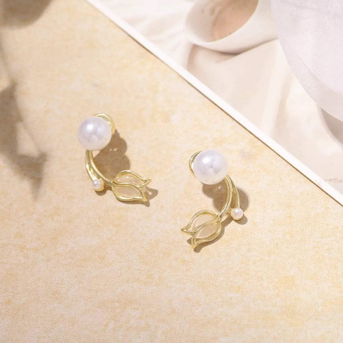 1 Pair Fashion Flower Inlay Alloy Artificial Pearls Opal Ear Studs