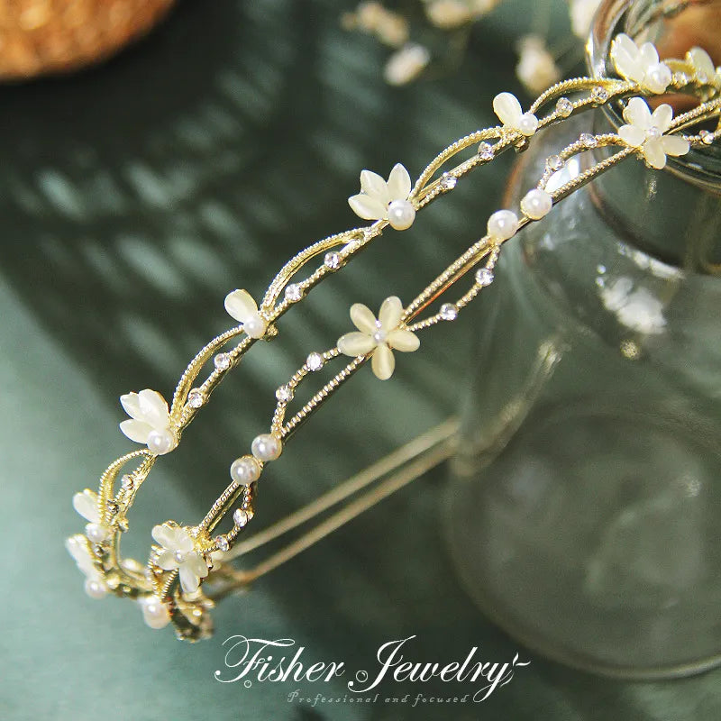 Fashion Flower Alloy Inlay Artificial Pearls Rhinestones Hair Band 1 Piece