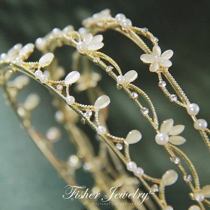 Fashion Flower Alloy Inlay Artificial Pearls Rhinestones Hair Band 1 Piece