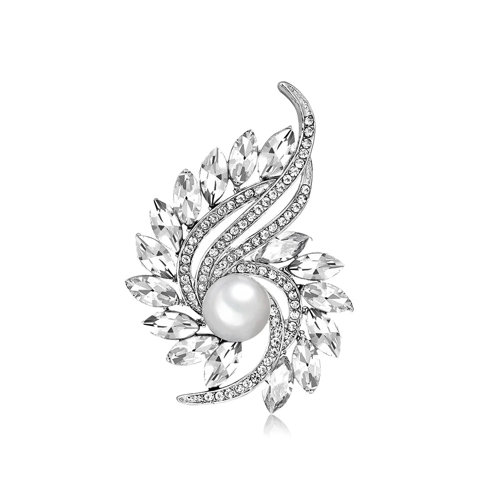 Fashion Flower Alloy Inlay Crystal Rhinestones Pearl Women'S Brooches