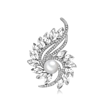 Fashion Flower Alloy Inlay Crystal Rhinestones Pearl Women'S Brooches