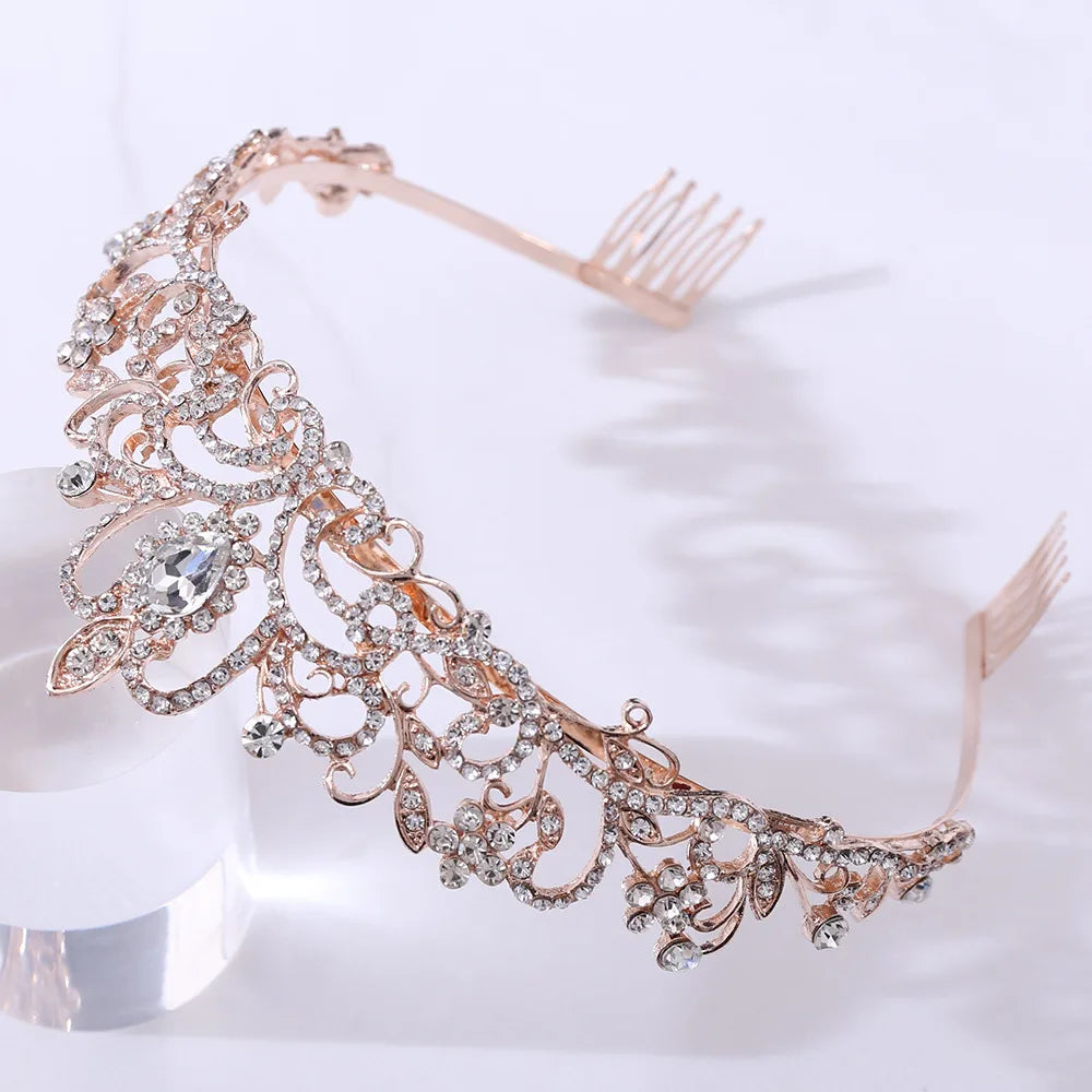 Fashion Flower Alloy Inlay Rhinestones Crown 1 Piece