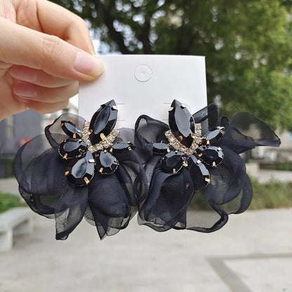 Fashion Flower Alloy Inlay Rhinestones Drop Earrings 1 Pair