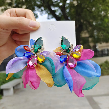 Fashion Flower Alloy Inlay Rhinestones Drop Earrings 1 Pair