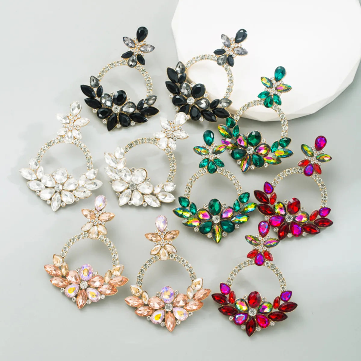 Fashion Flower Alloy Inlay Rhinestones Drop Earrings