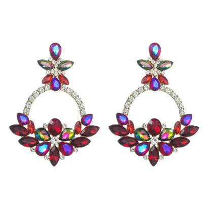 Fashion Flower Alloy Inlay Rhinestones Drop Earrings