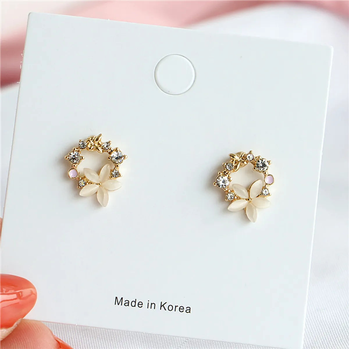 1 Pair Fashion Flower Inlay Alloy Rhinestones Ear Studs