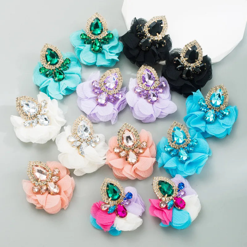 Fashion Flower Inlay Alloy Rhinestones Ear Studs