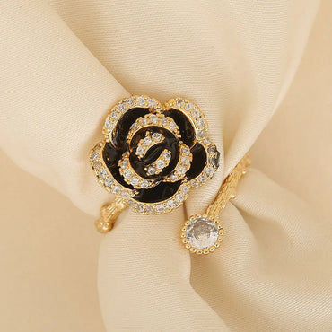 Fashion Flower Alloy Inlay Rhinestones Women's Open Ring 1 Piece