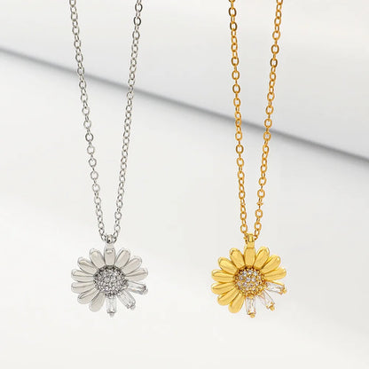 Fashion Flower Alloy Inlay Zircon Pendant Necklace