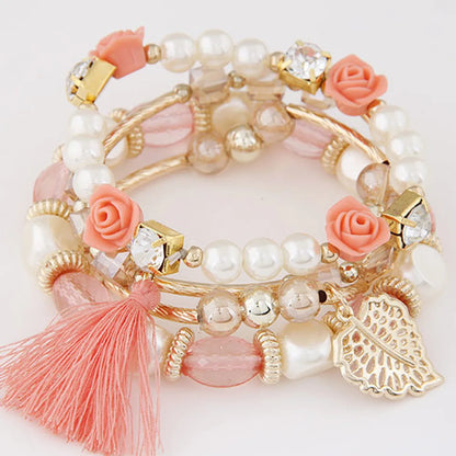 Fashion Flower Alloy Pearl Artificial Gemstones Women's Bracelets 1 Piece