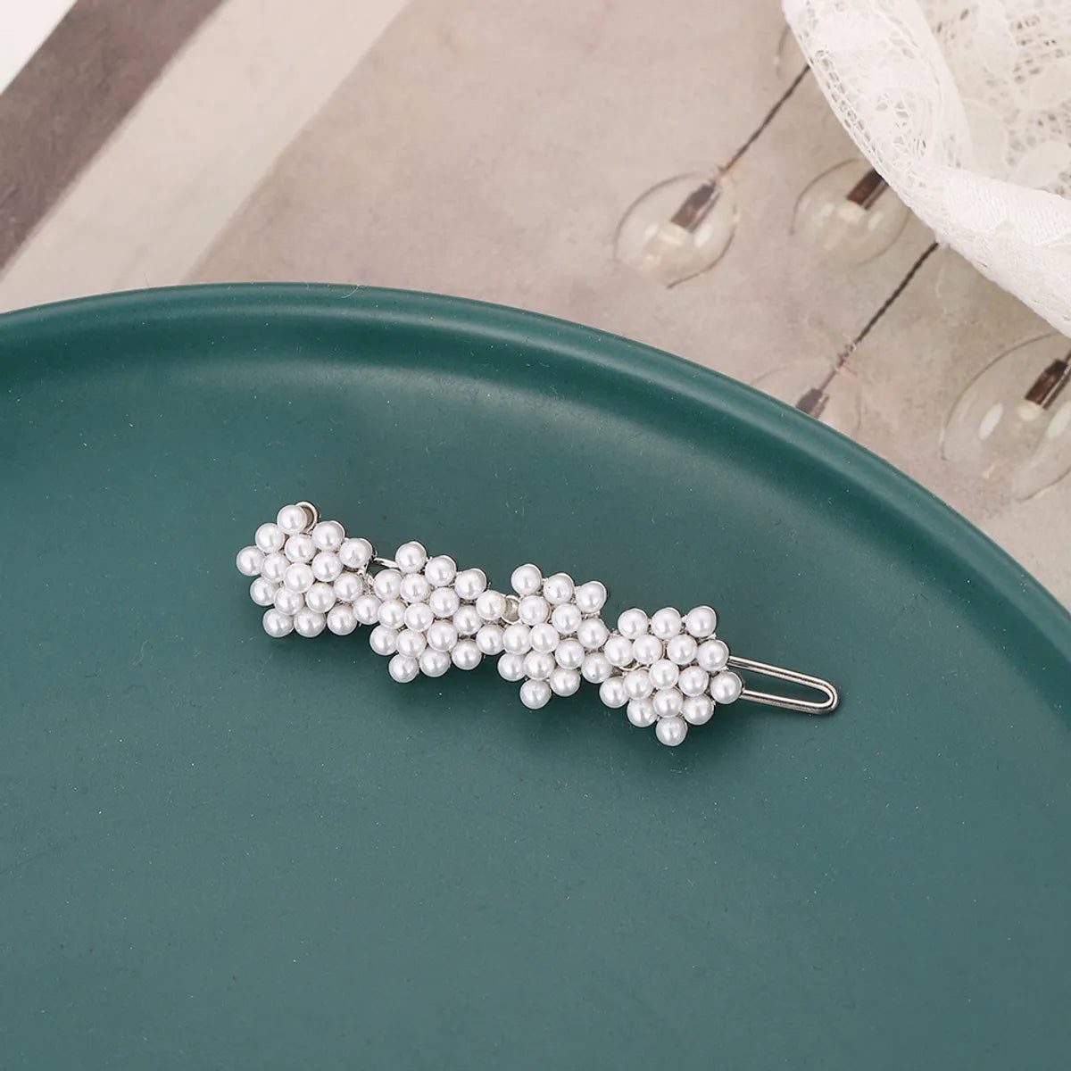 Fashion Flower Alloy Plating Artificial Pearls Rhinestones Hair Clip 1 Piece