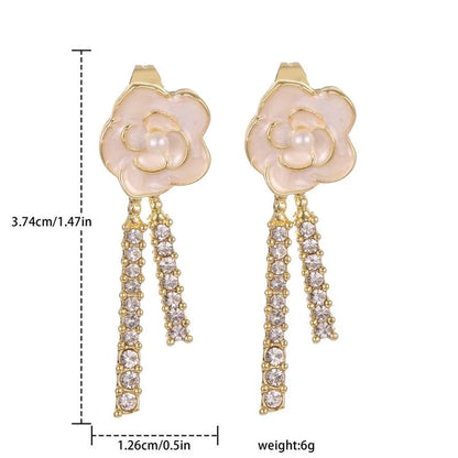 Fashion Flower Alloy Plating Inlay Artificial Diamond Pearl Women's Drop Earrings 1 Pair