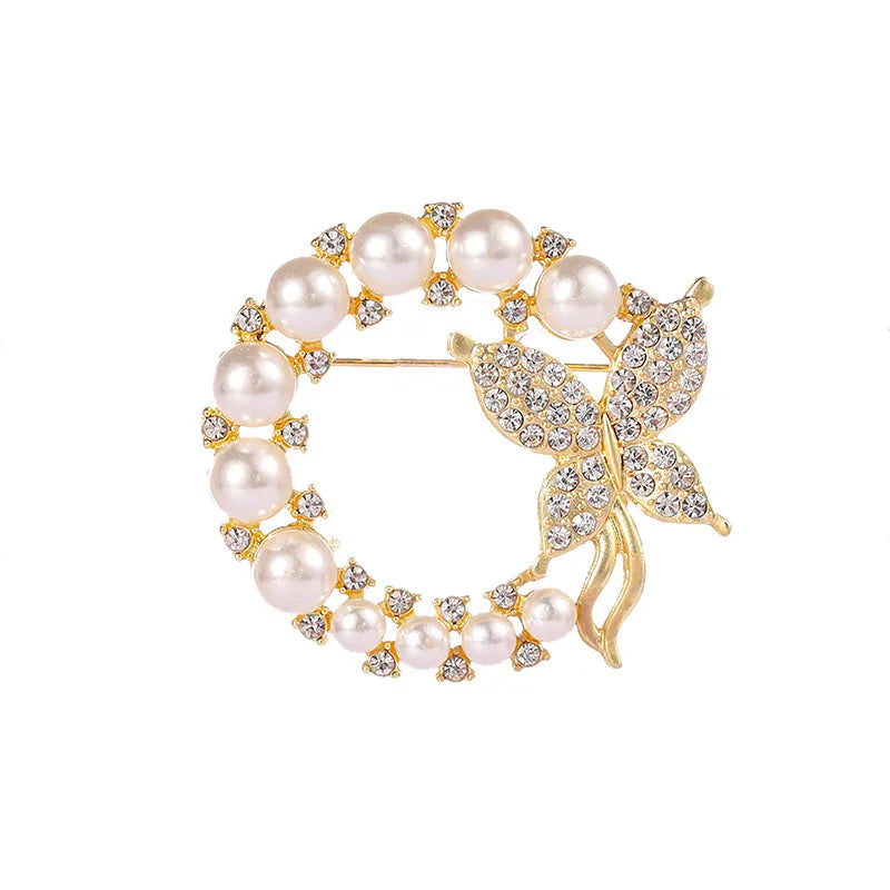 Fashion Flower Alloy Plating Inlay Artificial Gemstones Pearl Women'S Brooches