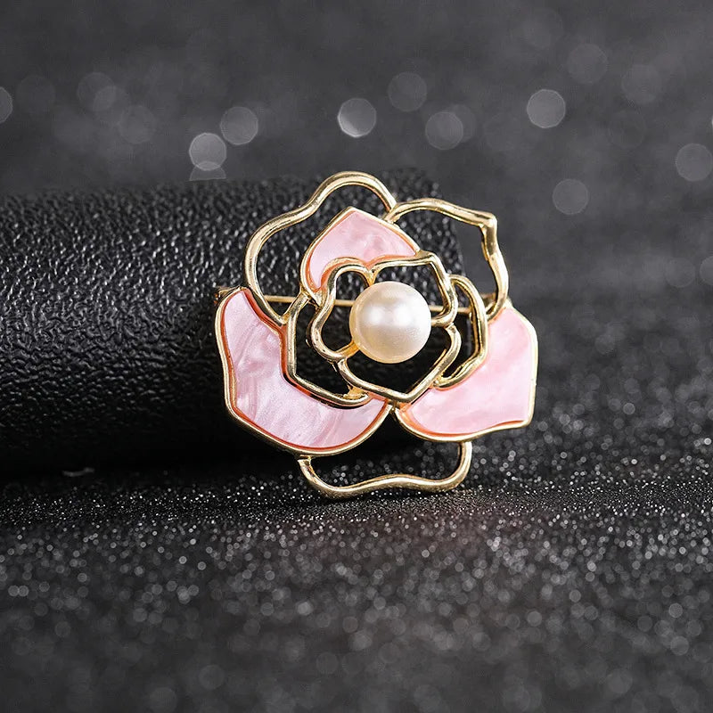 Fashion Flower Alloy Plating Inlay Artificial Gemstones Pearl Women'S Brooches