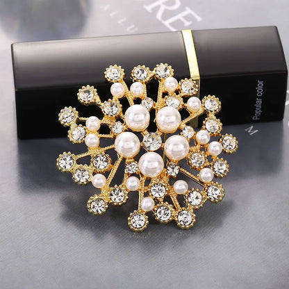 Fashion Flower Alloy Plating Inlay Artificial Gemstones Pearl Women'S Brooches