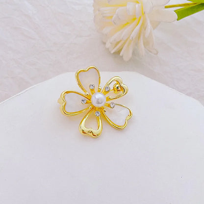 Fashion Flower Alloy Plating Inlay Artificial Gemstones Pearl Women'S Brooches