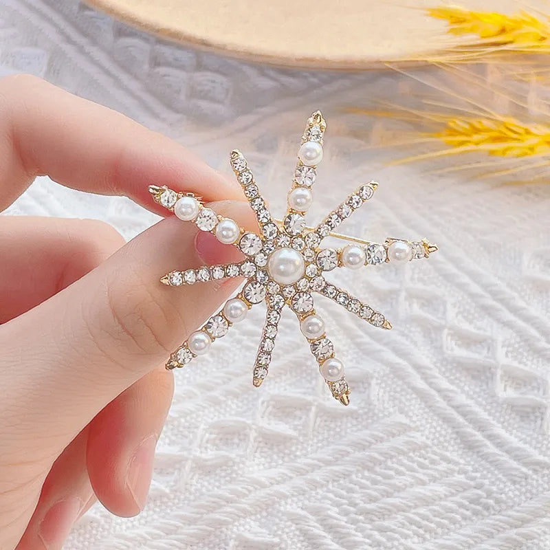 Fashion Flower Alloy Plating Inlay Artificial Gemstones Pearl Women'S Brooches