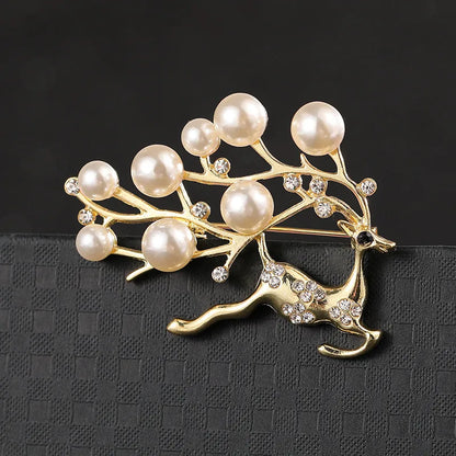 Fashion Flower Alloy Plating Inlay Artificial Gemstones Pearl Women'S Brooches