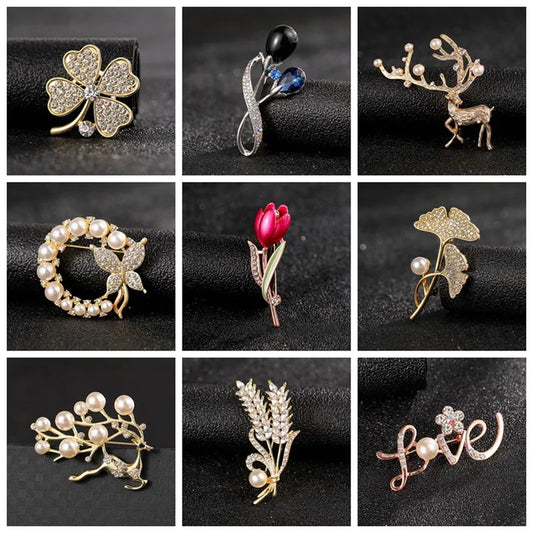 Fashion Flower Alloy Plating Inlay Artificial Gemstones Pearl Women'S Brooches