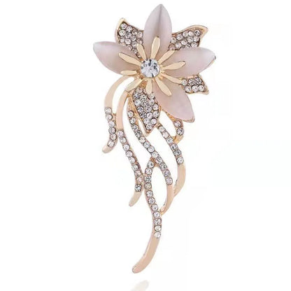 Fashion Flower Alloy Plating Inlay Artificial Gemstones Pearl Women'S Brooches