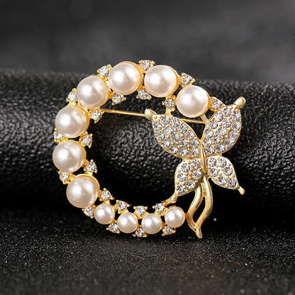 Fashion Flower Alloy Plating Inlay Artificial Gemstones Pearl Women'S Brooches