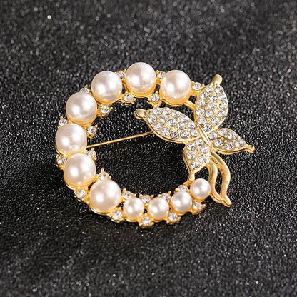 Fashion Flower Alloy Plating Inlay Artificial Gemstones Pearl Women'S Brooches