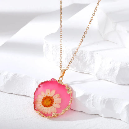 Fashion Flower Alloy Resin Epoxy Women'S Pendant Necklace 1 Piece