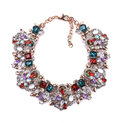 Fashion Flower Artificial Crystal Alloy Plating Rhinestones Women'S Necklace